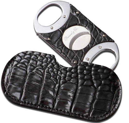 The "Double Guillotine" Cigar Cutter - Croco Pattern Black