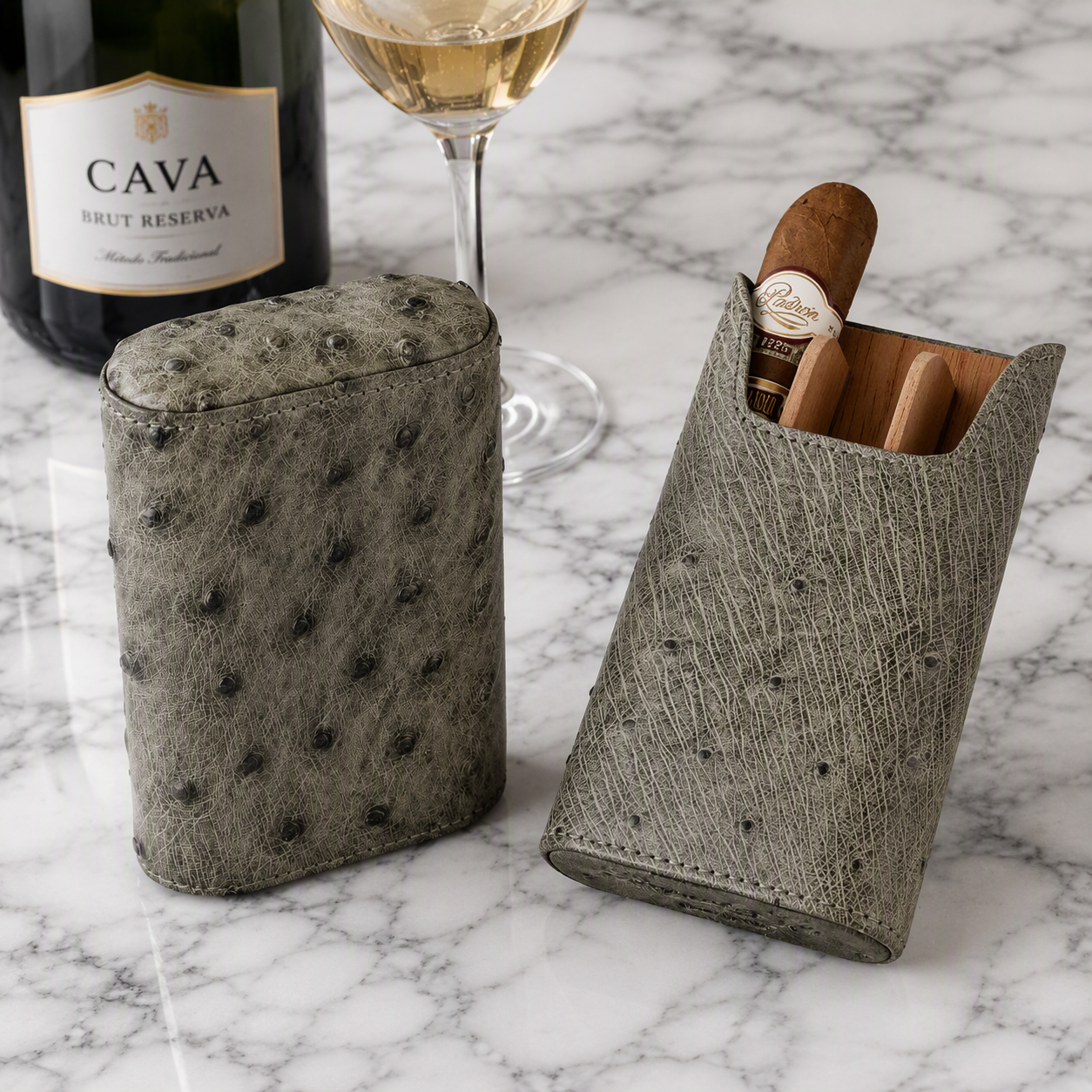 The "Show Band" 3 Cigar Case - "Jungle Collection" Ostrich