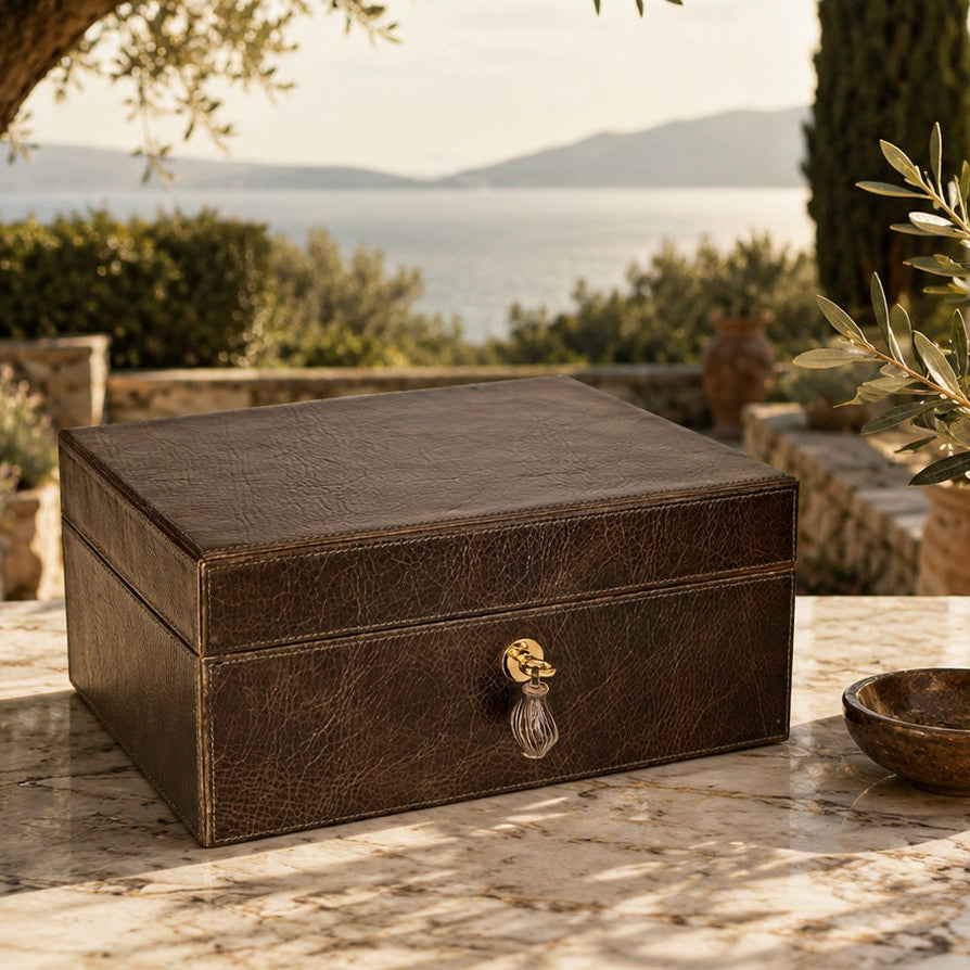 The "Airflow" Cigar Humidor - Antique Olive Leather (60/70 Count)