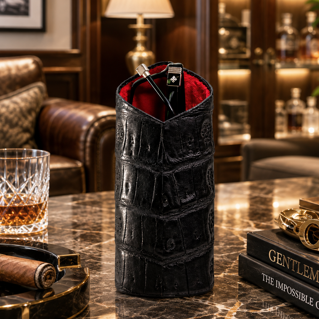 The Luxury Eyewear Stand - Genuine Black Caiman Alligator