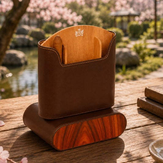 The "Show Band" Travel Humidor - Coffee Leather and Rosewood