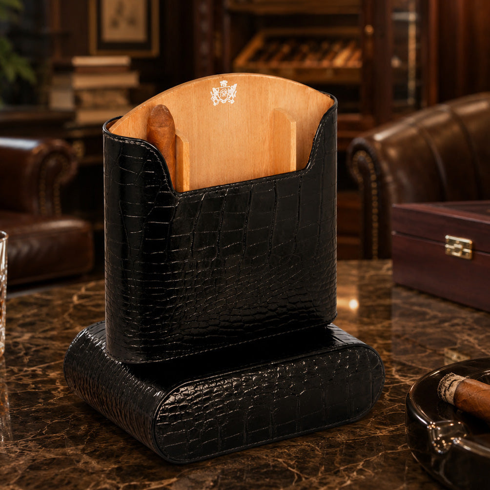 The "Show Band" Travel Humidor - Croco Pattern Black