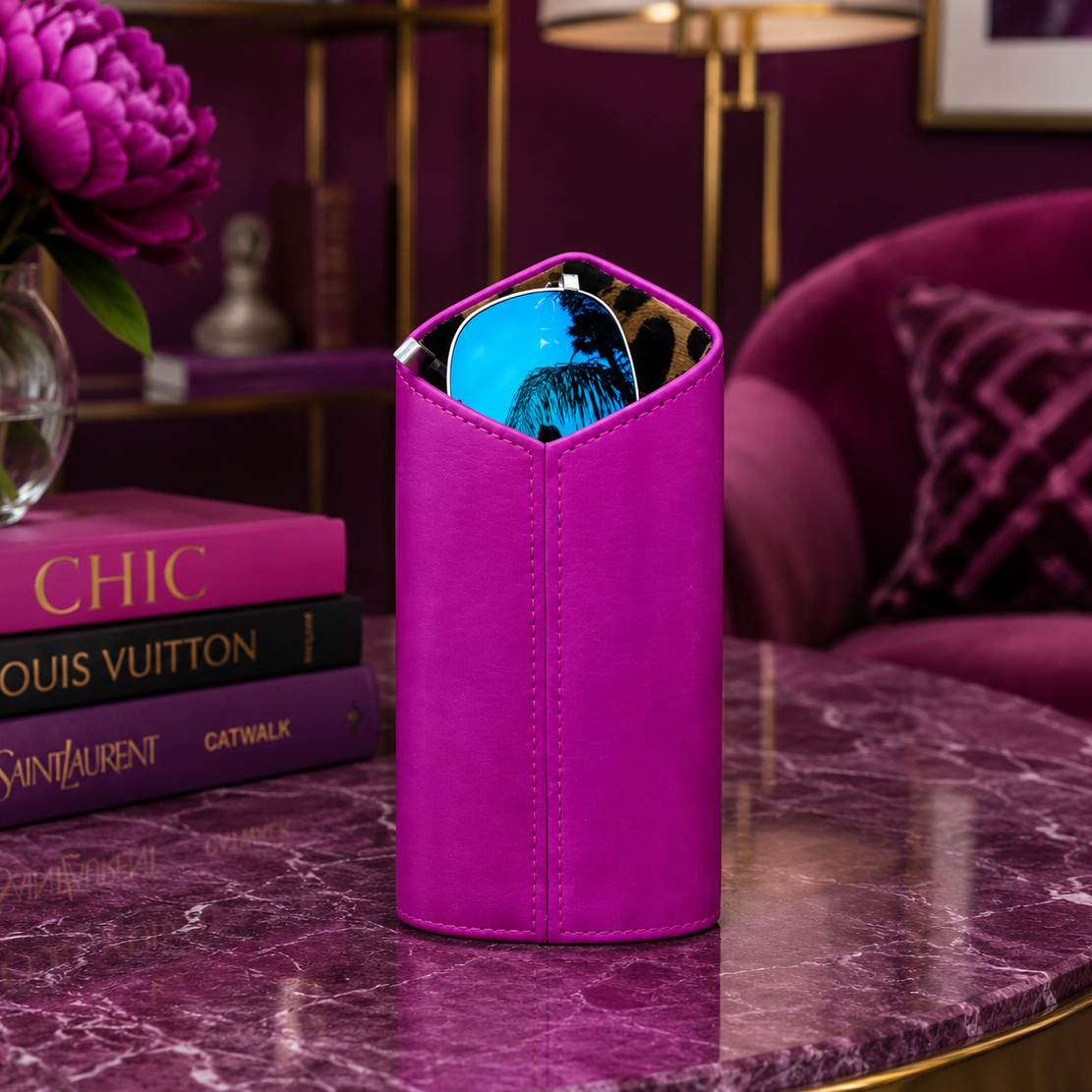 The Luxury Eyewear Stand - Fuschia Leather and Animal Print