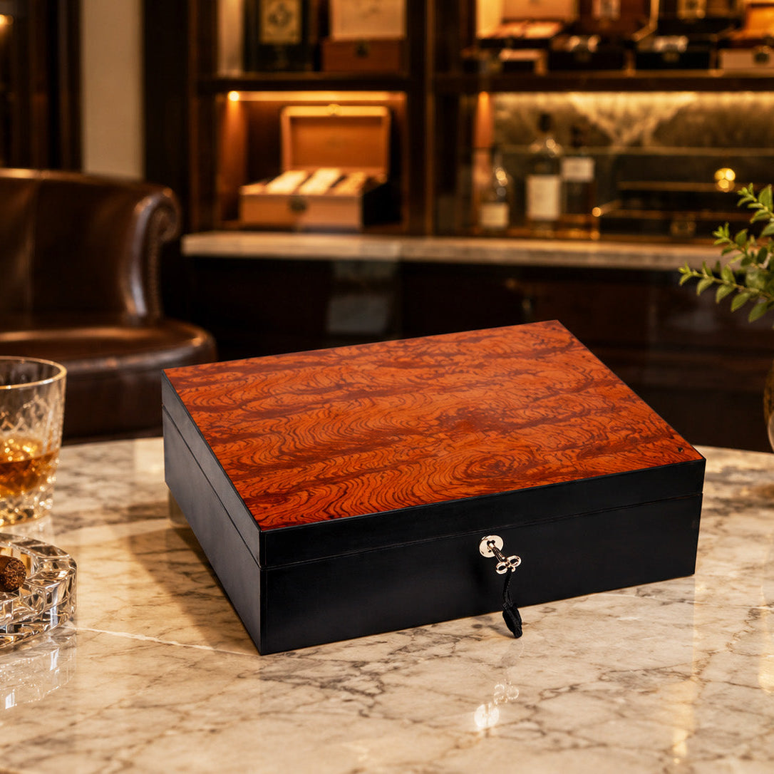 The "Airflow" Cigar Humidor - Black Leather and Bubinga (60/70 Count)