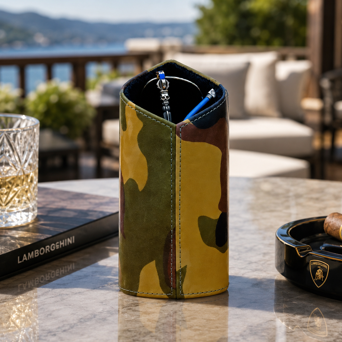 The Luxury Eyewear Stand - Camouflage Leather