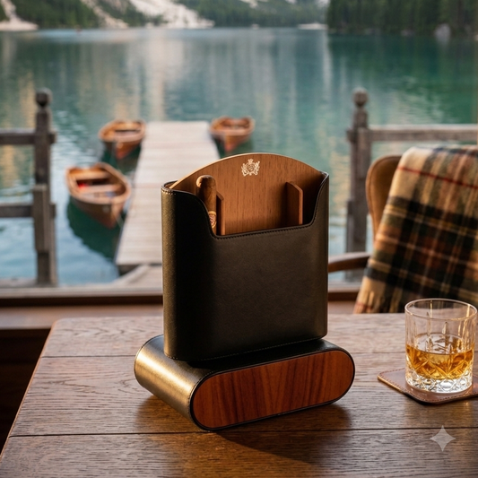 The "Show Band" Travel Humidor - Black Leather and Rosewood