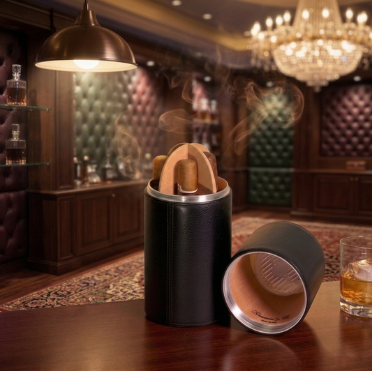 The Cylindrical Desk Humidor - Black Leather