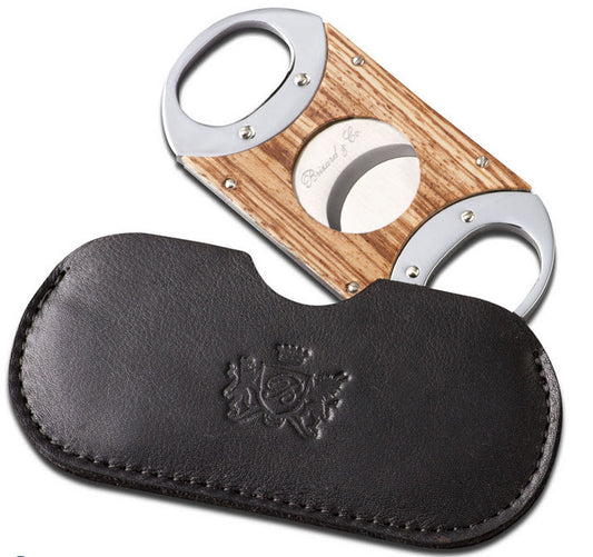 The "Double Guillotine" Cigar Cutter - Black Leather and Zebrawood