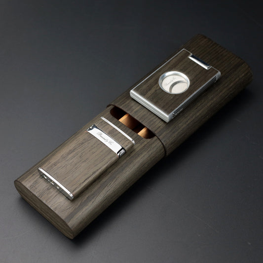 "Show Band" 3 Cigar Case - Gunmetal Ebony