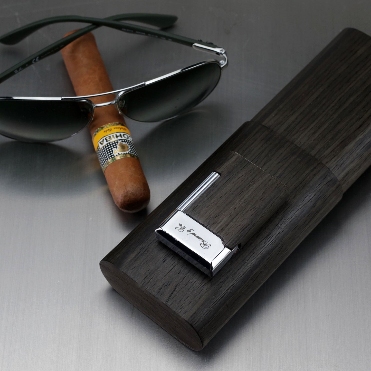 "Show Band" 3 Cigar Case - Gunmetal Ebony