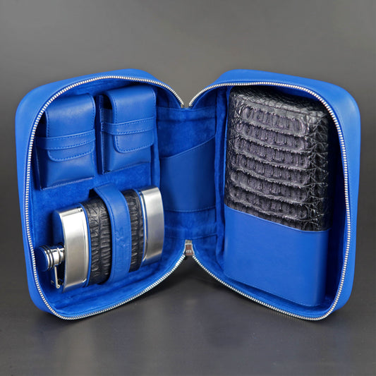 Havana Traveler - Genuine Black Caiman Alligator and Blue Leather