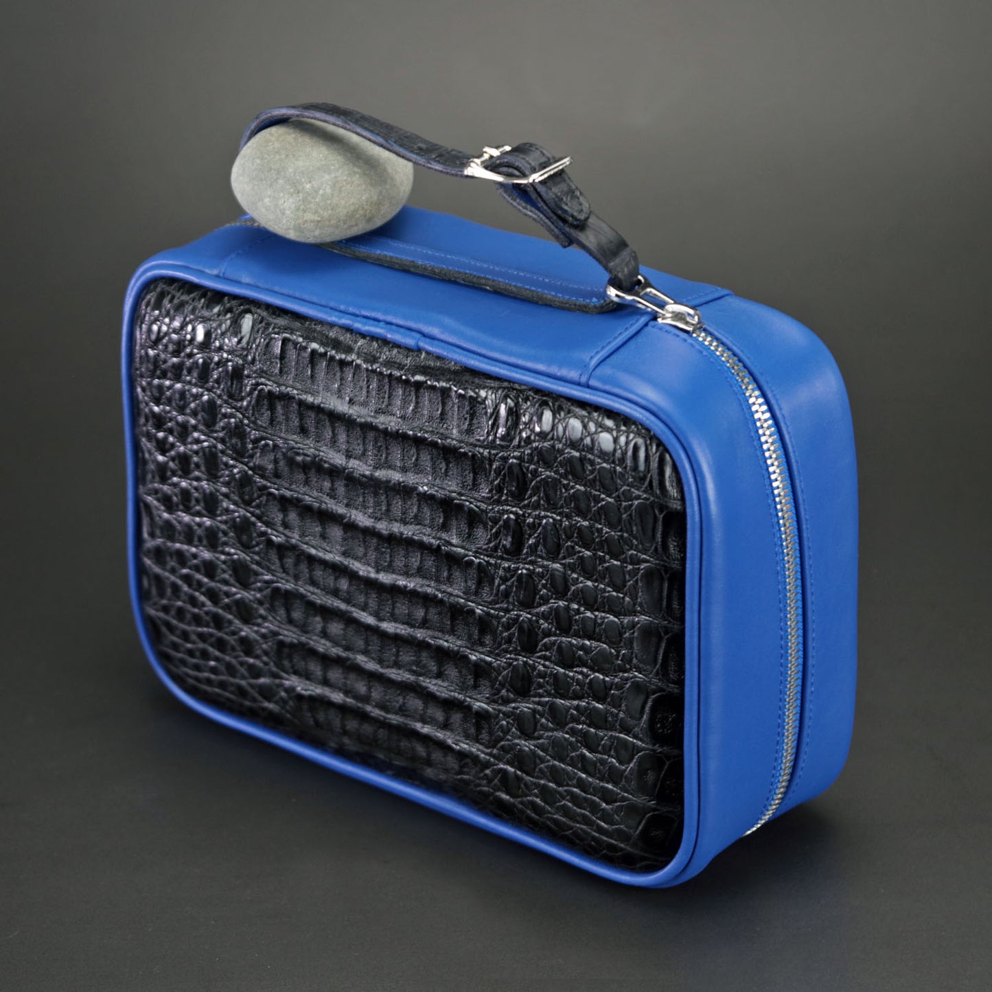 Havana Traveler - Genuine Black Caiman Alligator and Blue Leather