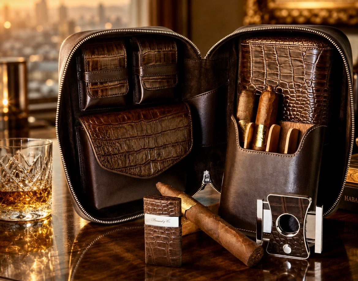 Havana Traveler (Valuables Pouch) - Croco Pattern Tobacco