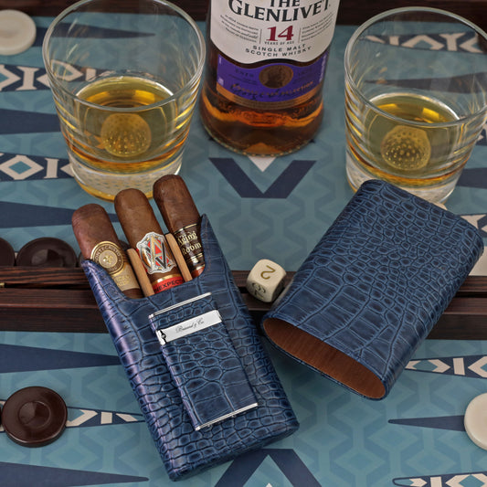 The "Show Band" 3 Cigar Case - Indigo Croco Pattern