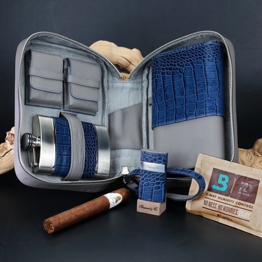 Havana Traveler - Indigo Croco Pattern and Gray Leather