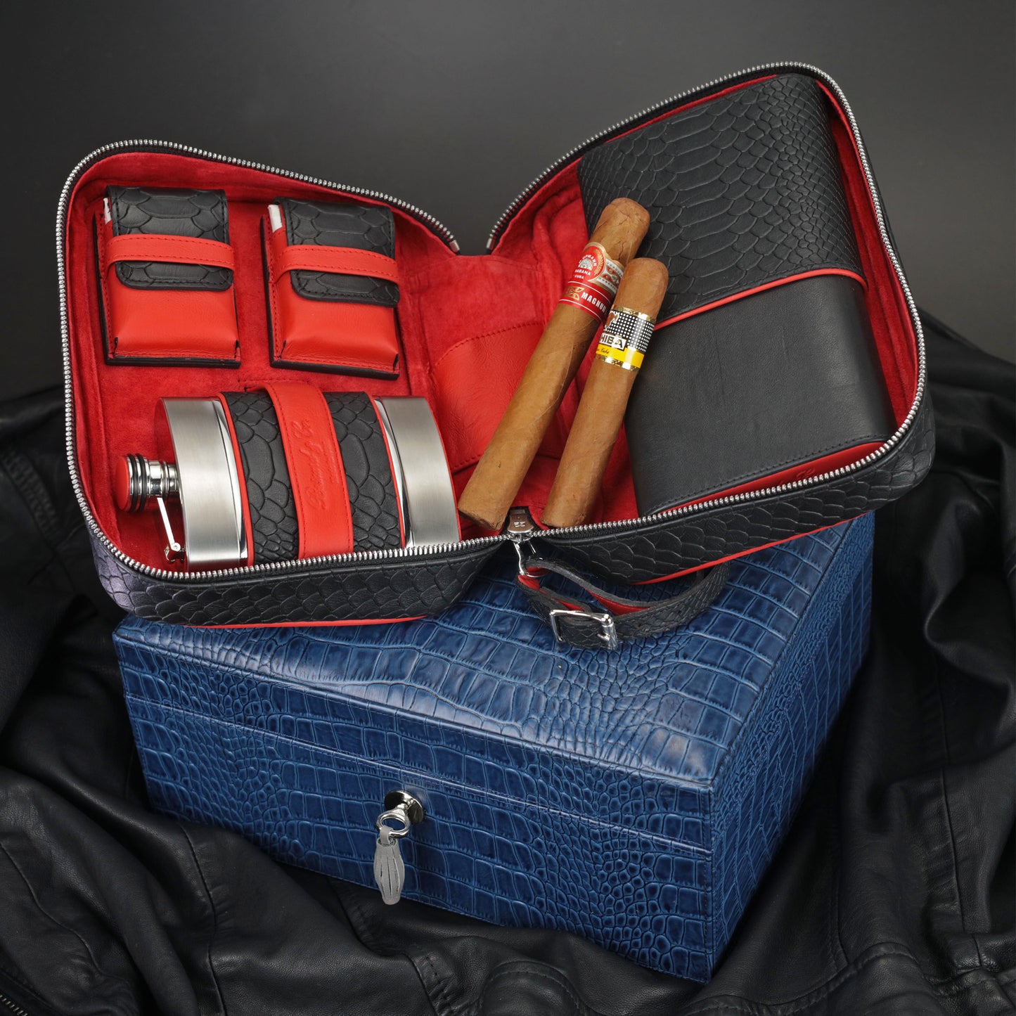 Havana Traveler - Black Python Pattern and Red Leather