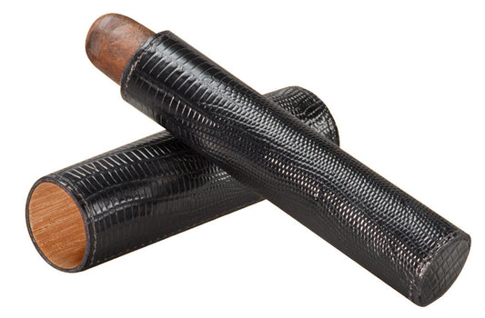 The Single Cigar Tube - Lizard Pattern Black
