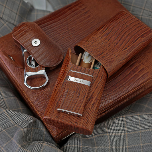 The "Show Band" 3 Cigar Case - Lizard Pattern Havana