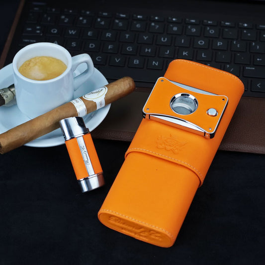 The "Show Band" 3 Cigar Case - Orange Leather