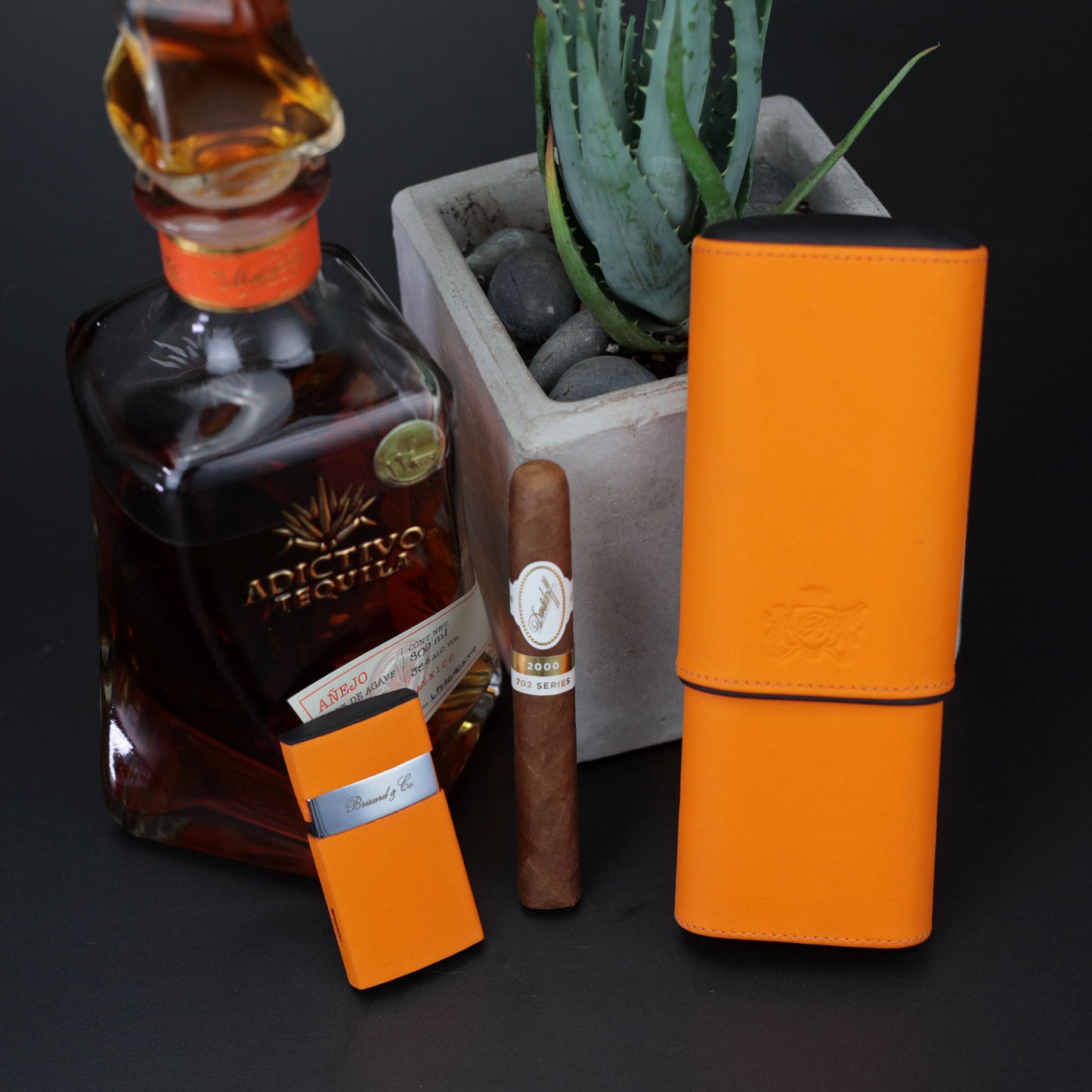 The "Show Band" 3 Cigar Case - Orange Leather