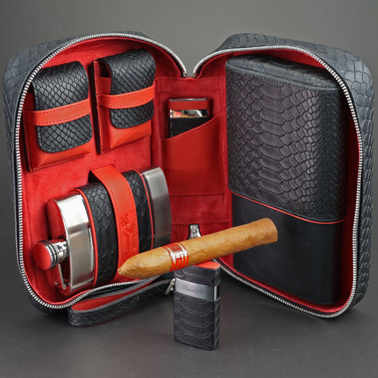 Havana Traveler - Black Python Pattern and Red Leather