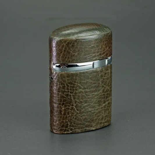 The "Triple Jet" Table Lighter - Antique Olive Leather