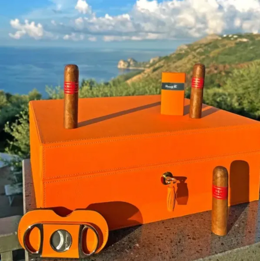 The "Airflow" Cigar Humidor - Orange Leather (60/70 Count)