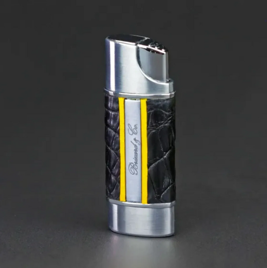 The "Nano" Lighter - Genuine Black Caiman Alligator and Yellow Leather