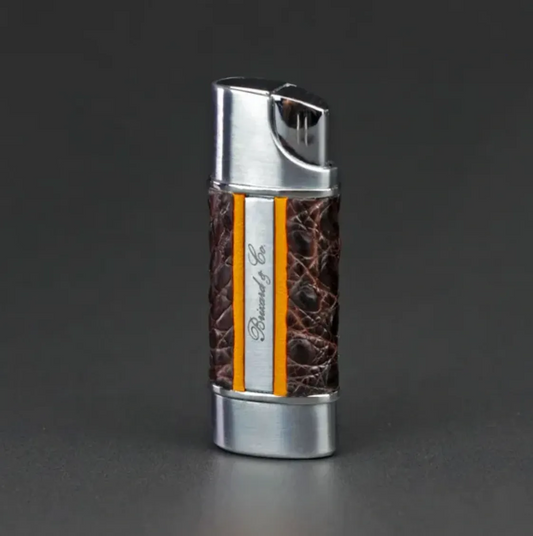 The "Nano" Lighter - Genuine Tobacco Caiman Alligator and Orange Leather