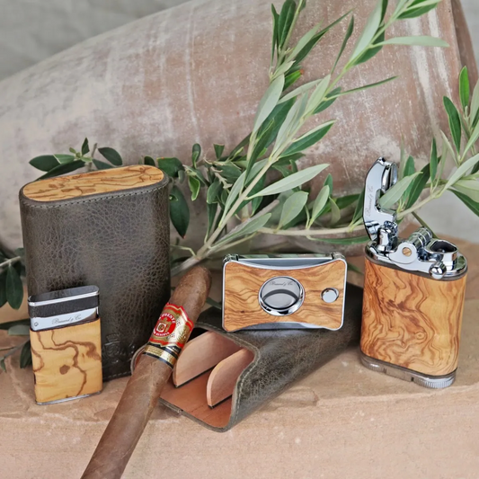 Gatsby Lighter - Antique Olive Leather and Olive Wood