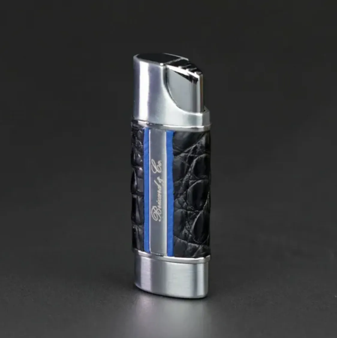 The "Nano" Lighter - Genuine Black Caiman Alligator and Blue Leather