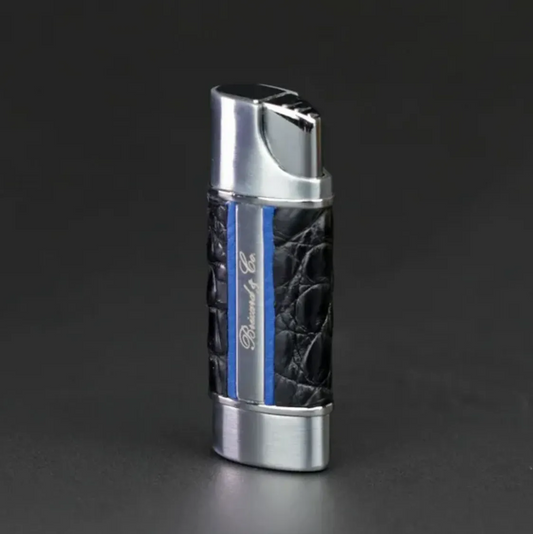 The "Nano" Lighter - Genuine Black Caiman Alligator and Blue Leather