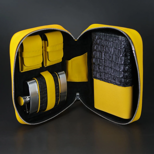 Havana Traveler - Genuine Black Caiman Alligator and Yellow Leather