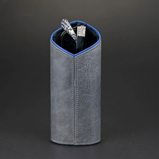 The Luxury Eyewear Stand - Blue and Gray Leather