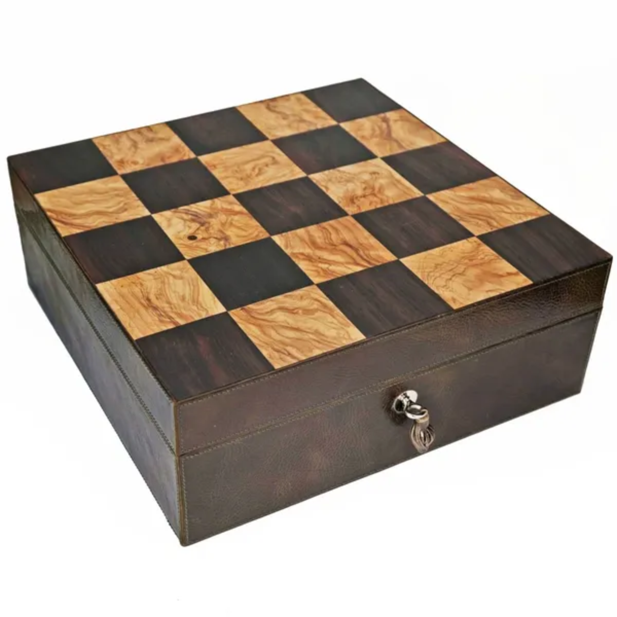 The "Checkers" Cigar Humidor - Ebony and Olive Wood with Leather (90/100 Count)