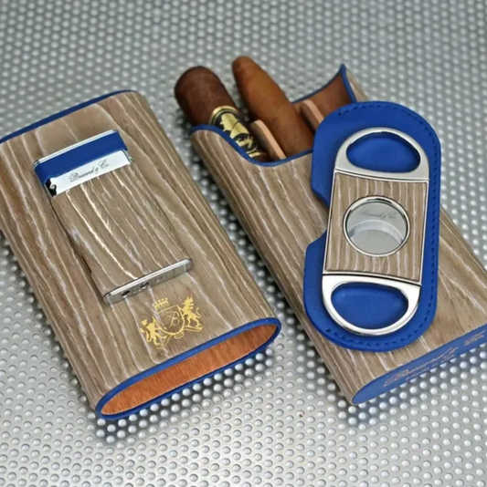 Double Guillotine Series 2 Cutter - Bleach Oak Wood and Blue Leather
