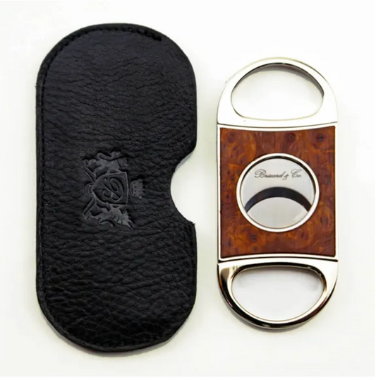 Double Guillotine Series 2 Cutter - Carphatian Burl and Black Leather