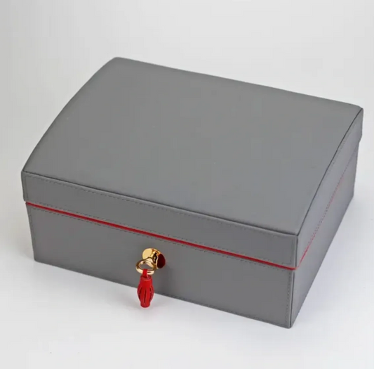 "La Casita de Puros" Humidor - Gray and Red Leather (12/20 Count)
