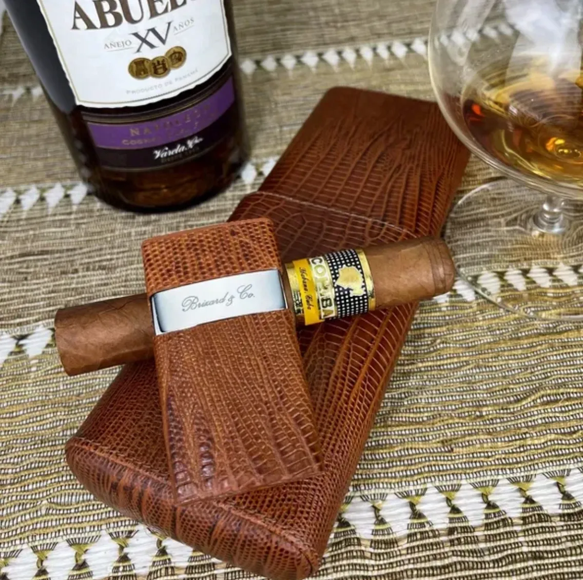 The "Show Band" 3 Cigar Case - Lizard Pattern Havana