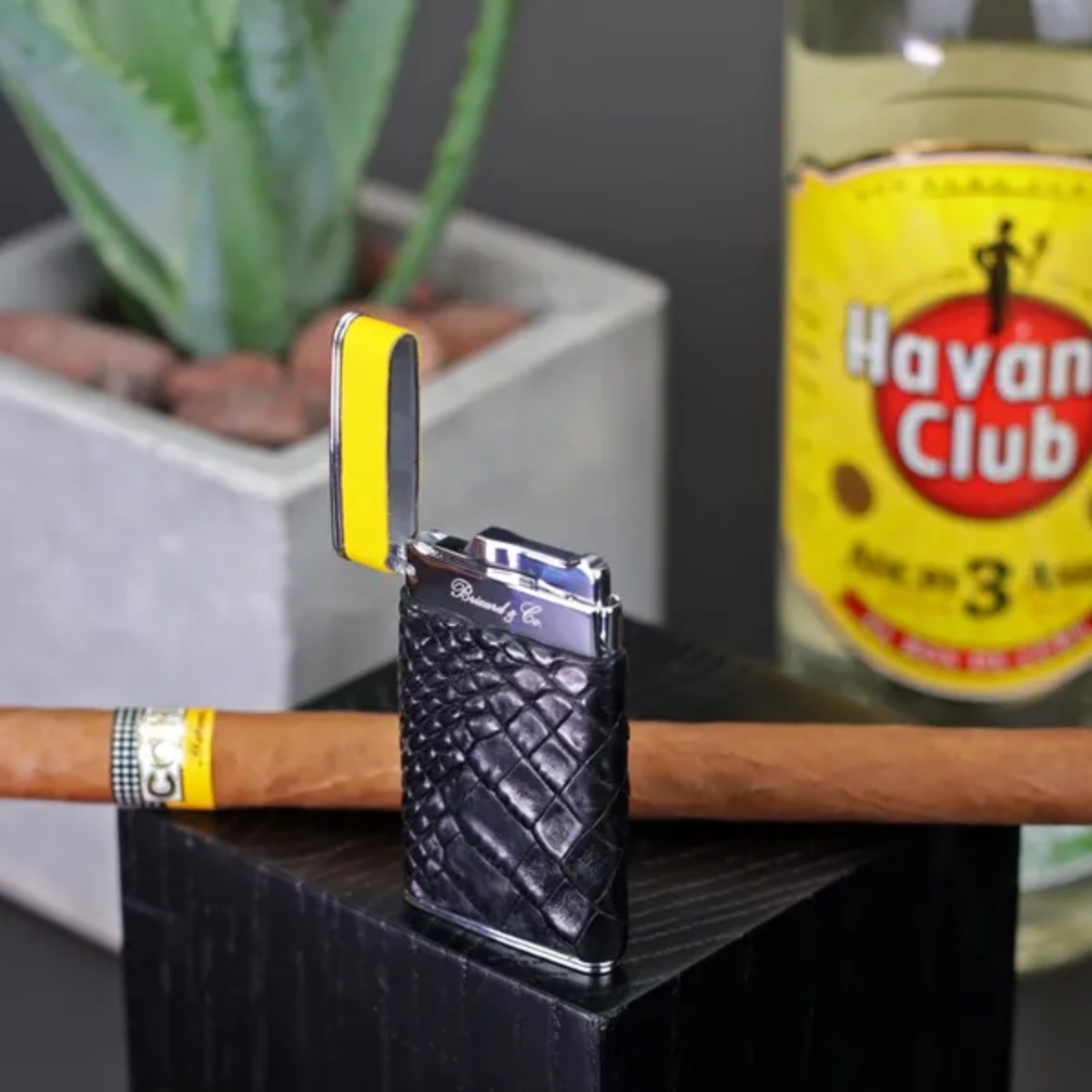 The "Sottile" Lighter - Genuine Black Caiman Alligator and Yellow Leather