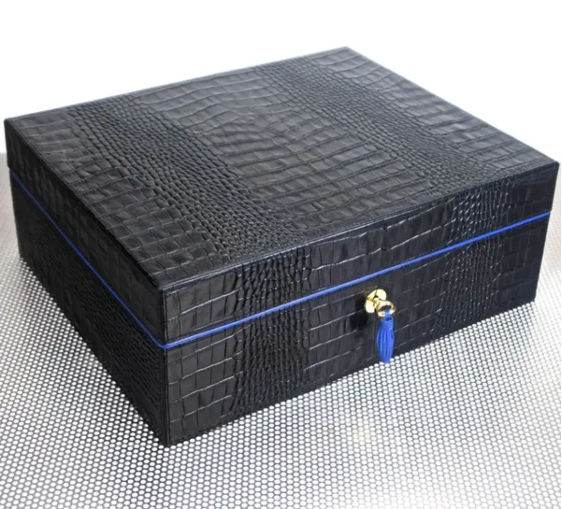 The "Airflow" Cigar Humidor - Black Alligator and Blue (60/70 Count)