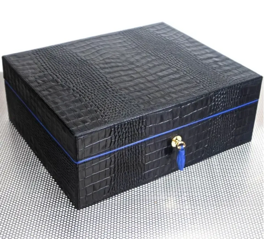The "Airflow" Cigar Humidor - Black Alligator and Blue (60/70 Count)
