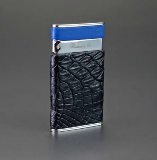 The "Sottile" Lighter - Genuine Black Caiman Alligator and Blue Leather