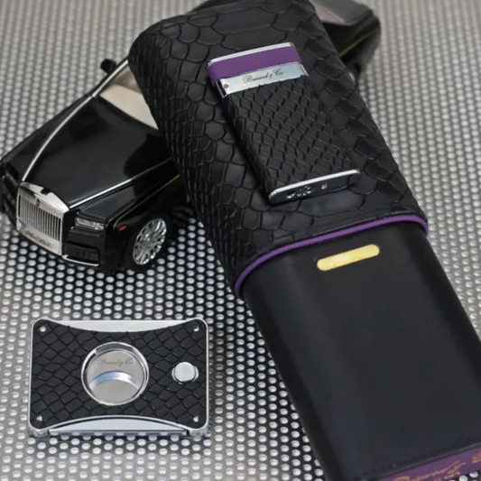 The "Show Band" 3 Cigar Case - Black Python Pattern and Purple Leather (Limited Edition)