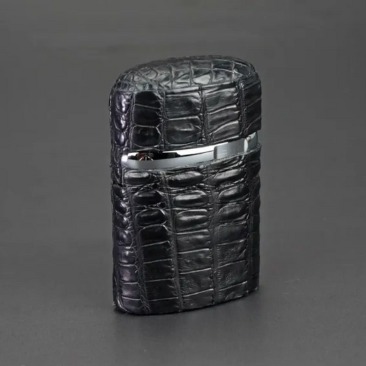The "Triple Jet" Table Lighter - Genuine Black Caiman Alligator