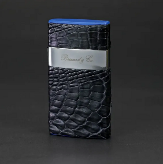 Venezia Lighter - Genuine Black Caiman Alligator and Blue Leather