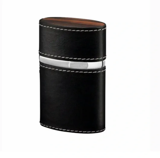 The "Triple Jet" Table Lighter - Black Leather and Macassar Ebony