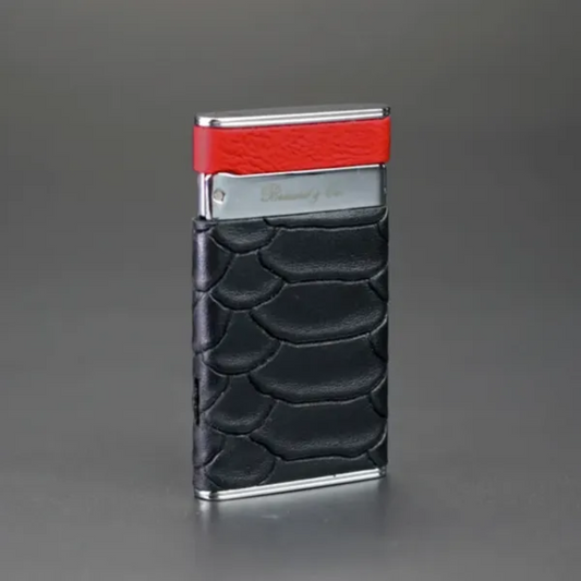 The "Sottile" Lighter - Black Python Pattern and Red Leather