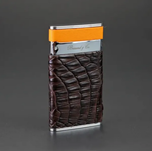The "Sottile" Lighter - Genuine Tobacco Caiman Alligator and Orange Leather