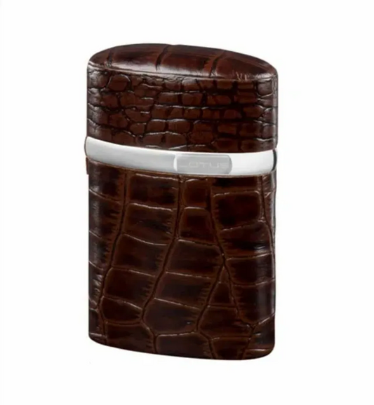 The "Triple Jet" Table Lighter - Croco Pattern Tobacco